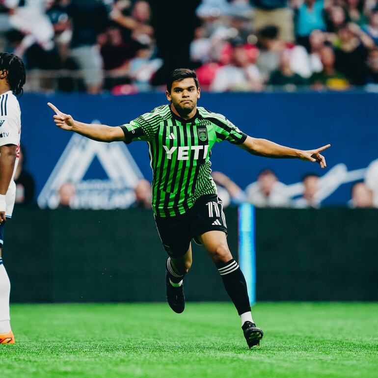 El paraguayo Rodney Redes, futbolista del Austin FC, celebra su primer gol en la Major League Soccer de Estados Unidos.