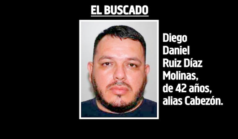 Diego Daniel Ruiz Díaz Molinas, alias Cabezón, prófugo.