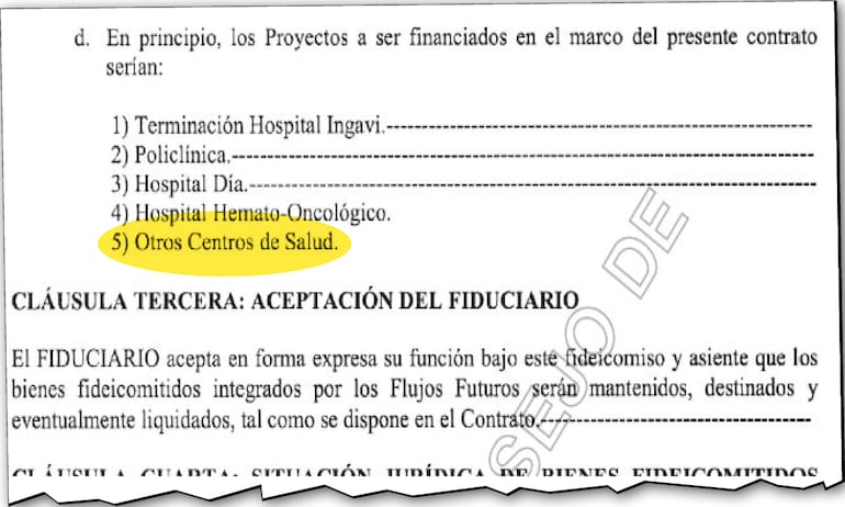 El contrato firmado el 13 de diciembre de 2017 establece desde un principio entre los proyectos a ser realizados OTROS CENTROS DE SALUD.