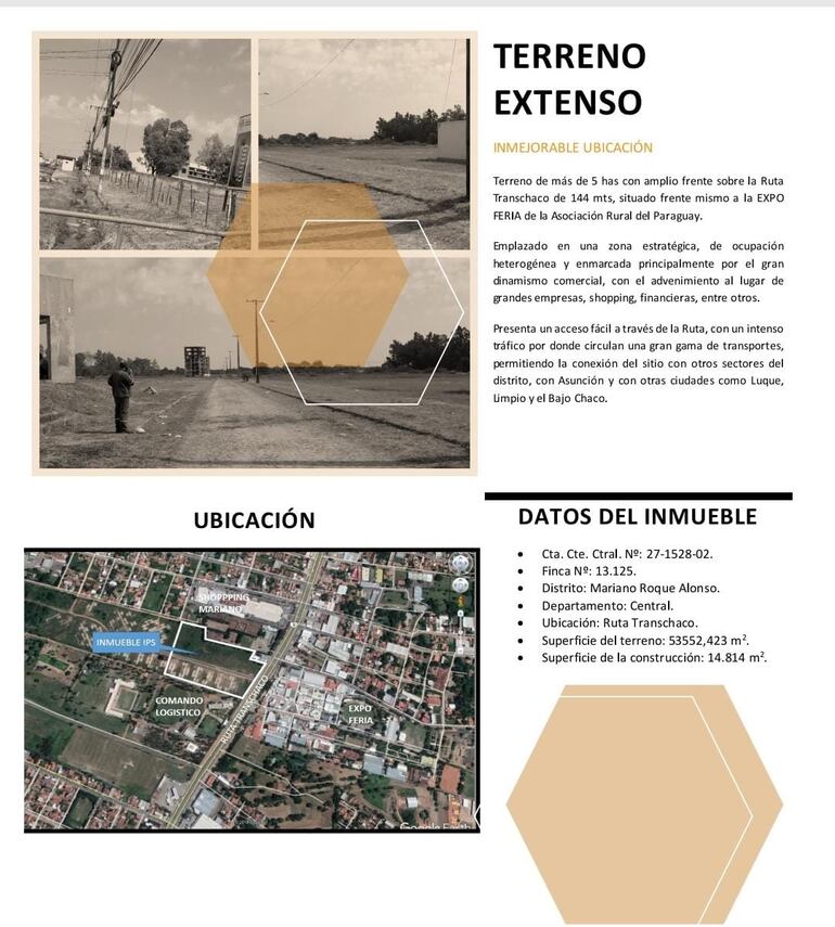 El predio que el IPS cede a modo de canje a la organización de la Expo Feria 2023 tiene 5 hectáreas y está ubicado frente a la Asociación Rural del Paraguay (ARP).