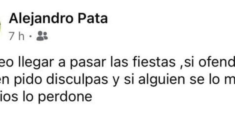 El misterioso mensaje que compartió Pata en la red social Facebook antes de morir.