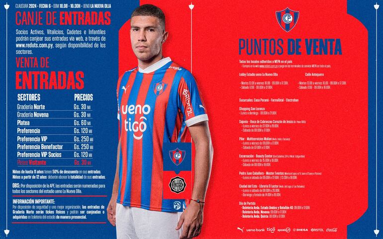 Los precios de las entradas para el superclásico Cerro Porteño vs. Olimpia en La Nueva Olla por el torneo Clausura 2024 del fútbol paraguayo.