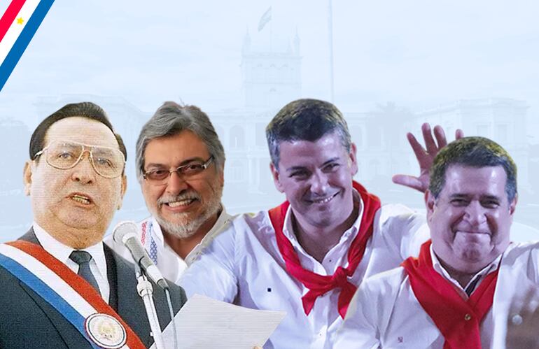 Andrés Rodríguez, Fernando Lugo, Santiago Peña y Horacio Cartes, algunos de los presidentes de la era democrática de Paraguay.