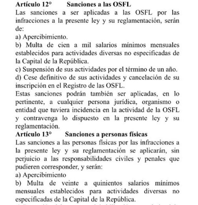 Las sanciones que el nuevo proyecto de ley del cartismo presenta contra las ONGs.