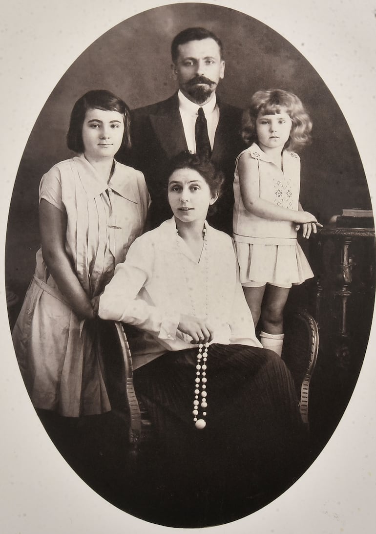 Retrato de familia del Dr. Constantino Gramatchicoff, su esposa Valentina Vodopianoff y sus hijas Kira y Elena. Colección de Lucía Gióvine.