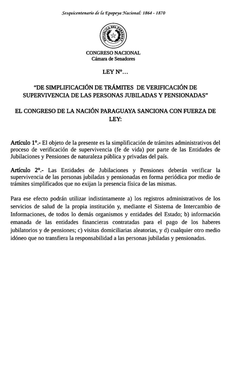 Proyecto para eliminar la exigencia de fe de vida presencial en otras cajas jubilatorias.