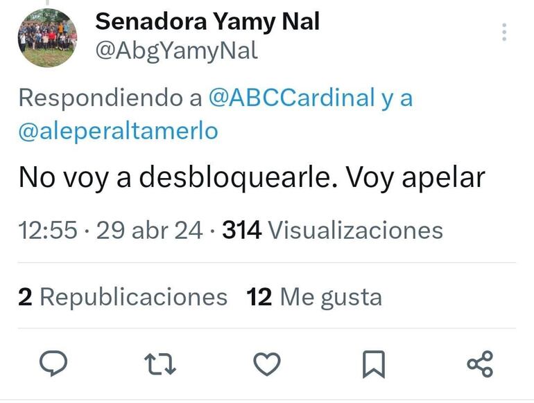 Senadora Norma Aquino conocida como Yami Nal podría incurrir en un desacato de no desbloquear a ususarios de X.