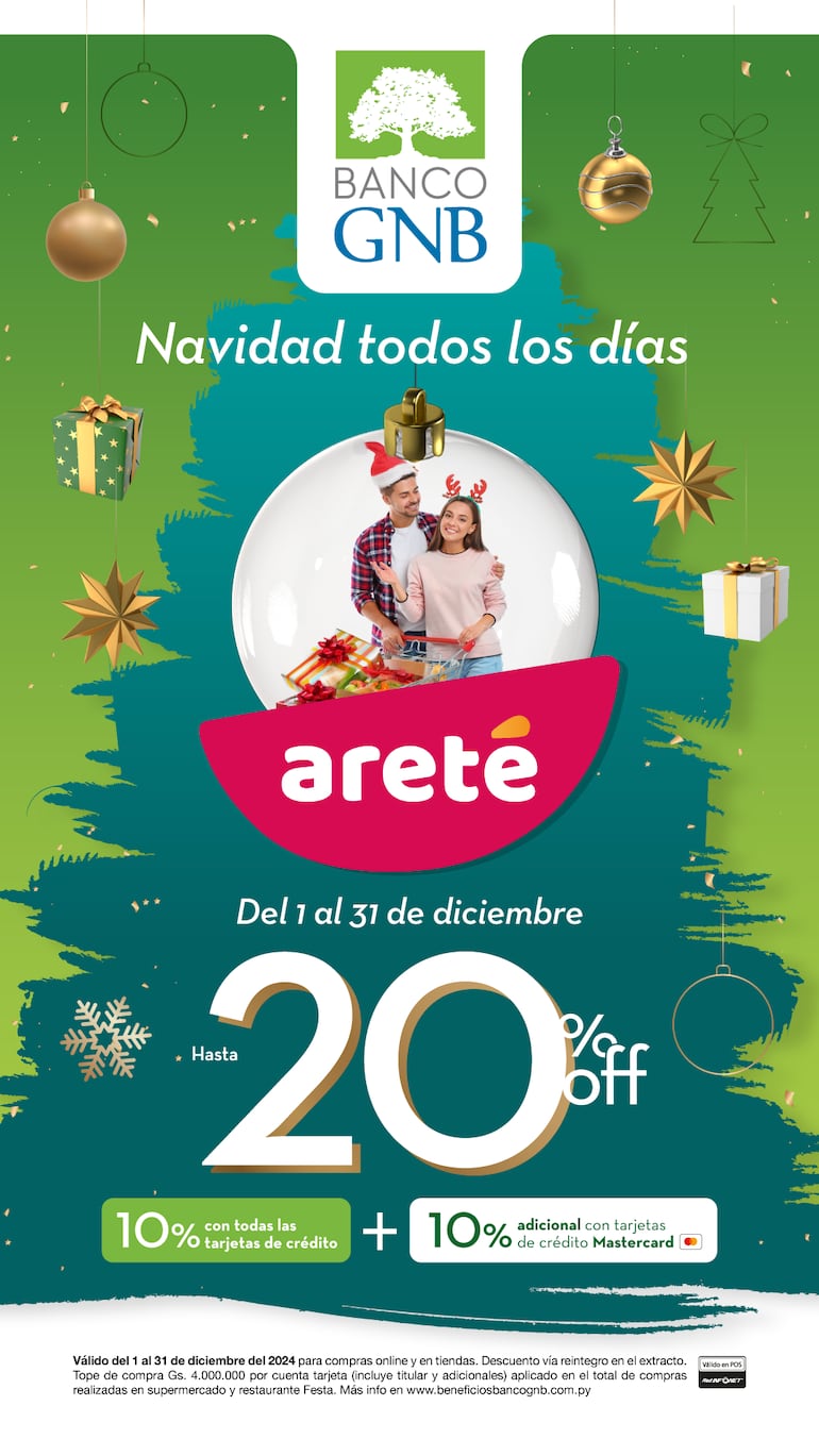 En el mes de diciembre también habrá descuentos en Areté, utilizando la tarjeta Mastercard de GNB.