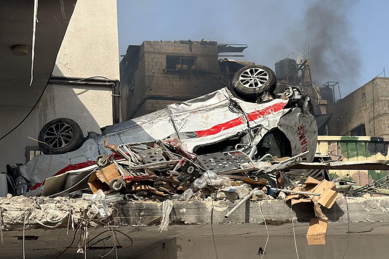 Ambulancia del Hospital Kamal Adwan, norte de Gaza, octubre de 2024 (AFP)