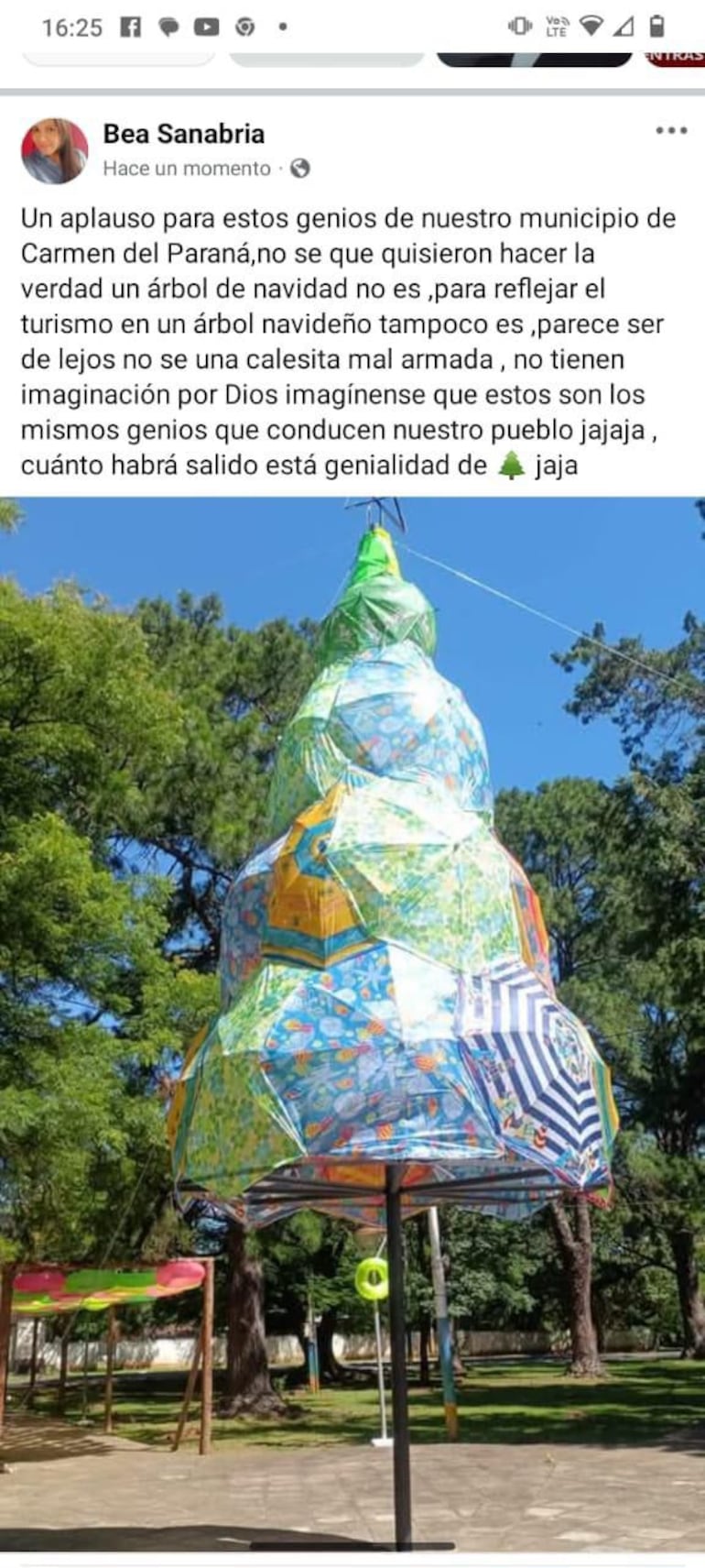 Uno de los posteos sobre el cuestionado arreglo navideño de la municipalidad de Carmen del Paraná.