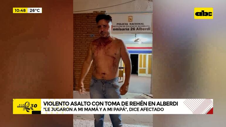 Víctima denunció que no tuvieron apoyo de la Policía Nacional ni del Centro de Salud de Alberdi ante las llamadas de auxilio tras el asalto. Tuvo que acudir ensangrentado a la Comisaría de Alberdi a reclamar la falta de seguridad y la precariedad en salud pública. El video que grabó se hizo viral.