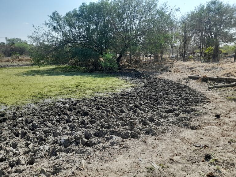 Los viejos tajamares de los pequeños ganaderos se están secando por la falta de lluvia.