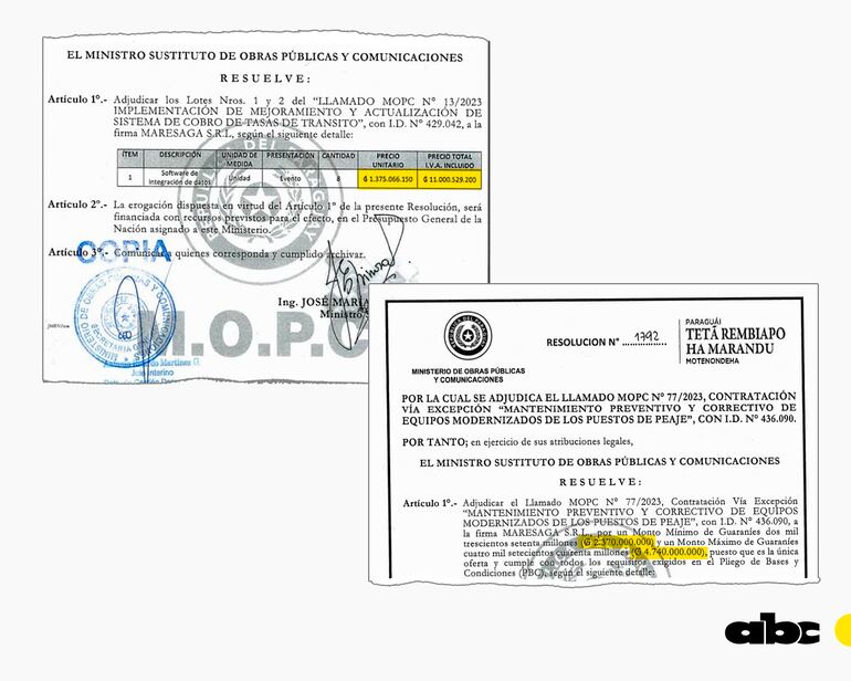 En un solo día, el MOPC firmó dos resoluciones para adjudicar millonarios contratos a Maresaga SRL.