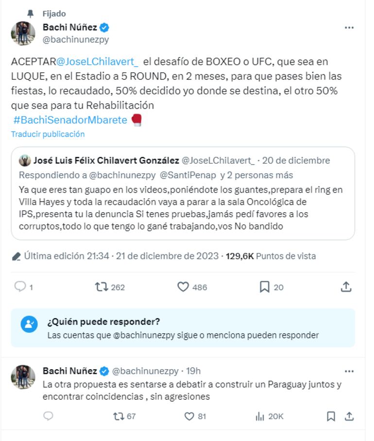 Desafío a una pelea de boxeo entre el senador colorado cartista Basilio Bachi Núñez y el ex arquero de la Selección Paraguaya José Luis Felix Chilavert.