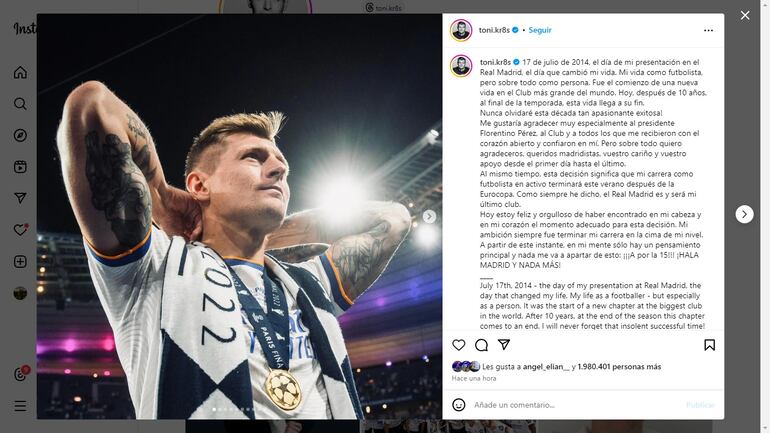 El anuncio de despedida de Toni Kroos.