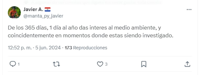 Respuestas a la publicación que hizo Óscar "Nenecho" Rodríguez por el Día del Medio Ambiente.