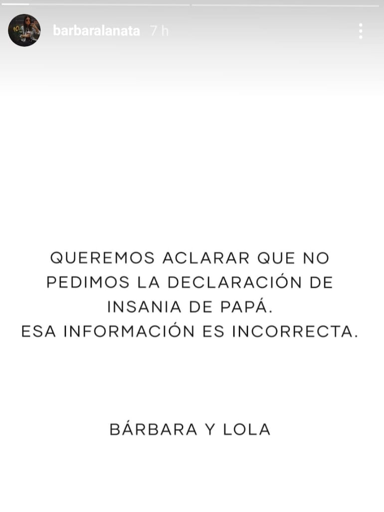 Comunicado de las hijas de Jorge Lanata. (Instagram/Bárbara Lanata)