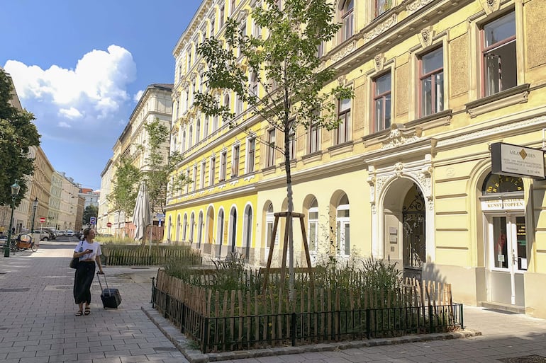 Una mujer pasa delante de un árbol en una calle de Viena (Austria). 