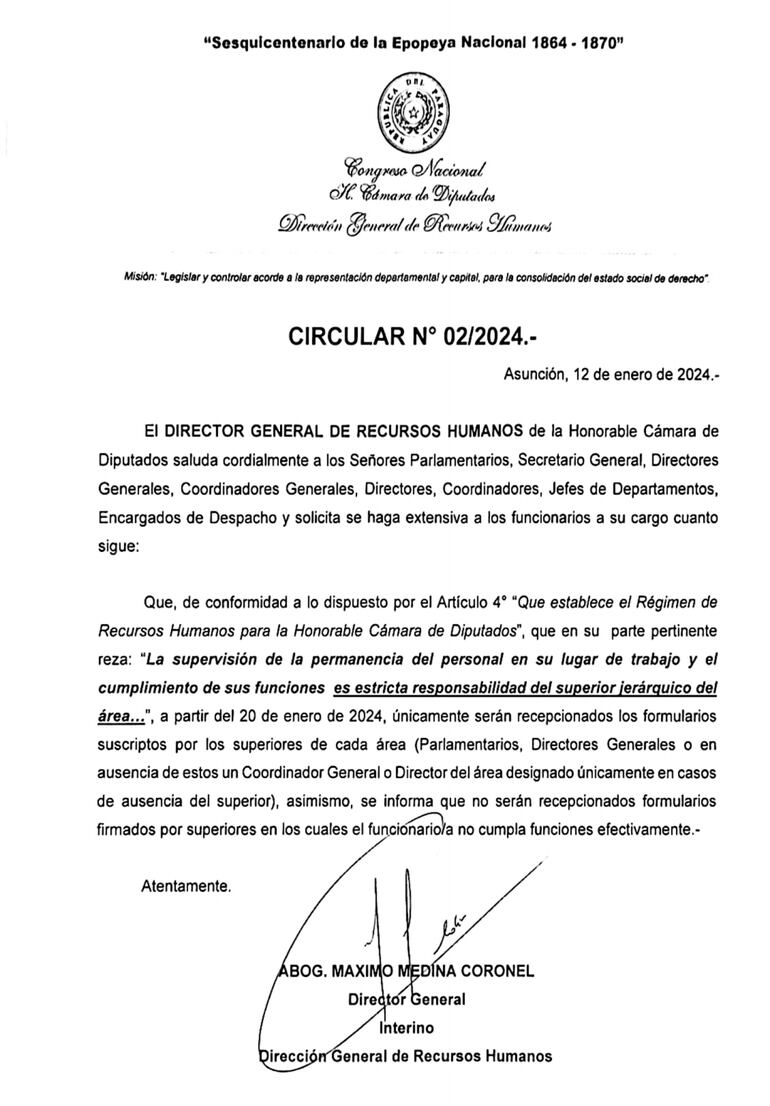 La circular de Diputados  emitida el pasado 12 de enero recuerda a los legisladores y a otras autoridades, que son responsables por lo que hagan sus subalternos.