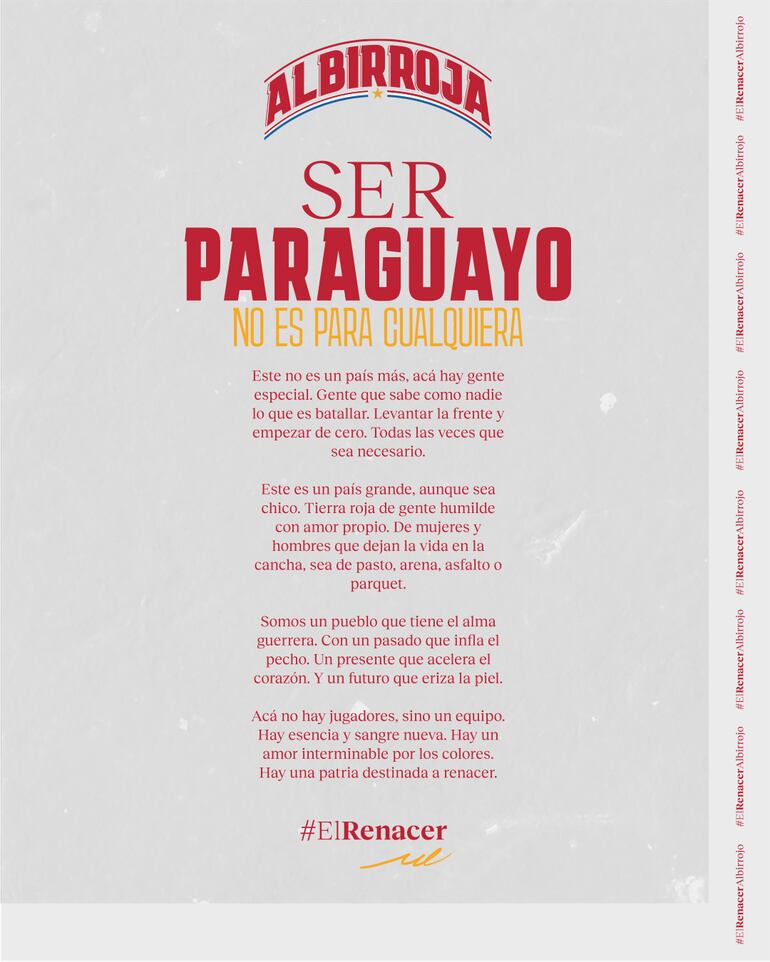 Ser paraguayo no es para cualquiera, el mensaje de la Selección Paraguaya.