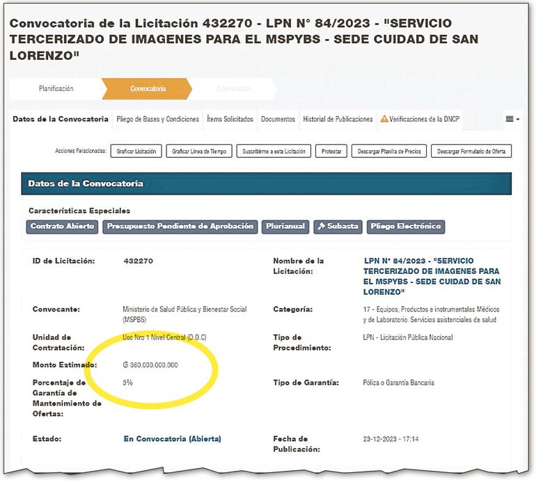 El llamado a licitación para la tercerización del servicio de imágenes del Ministerio de Salud Pública. El centro se deberá construir en el Hospital General de San Lorenzo (Calle’i).