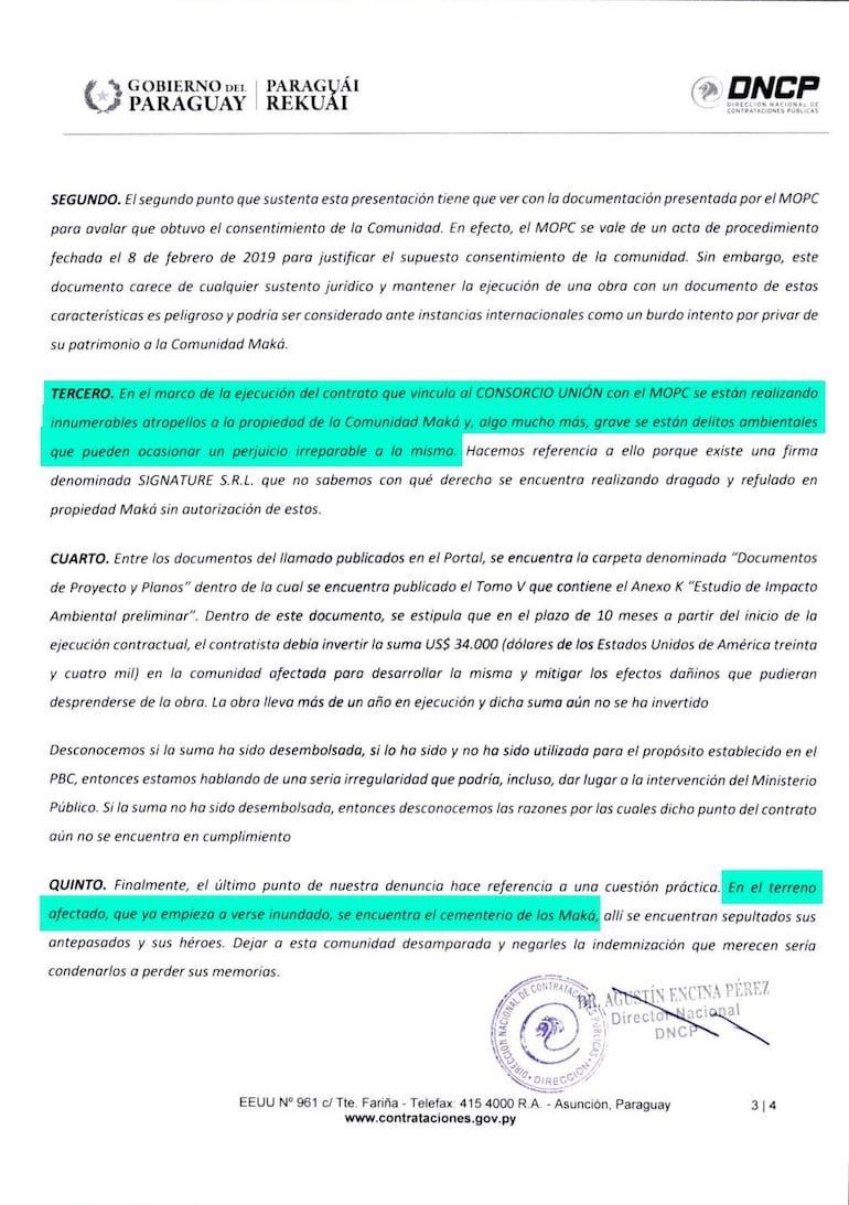 Contrataciones investigará presunta invasión a tierras indígenas en la edificación al Puente Héroes del Chaco.