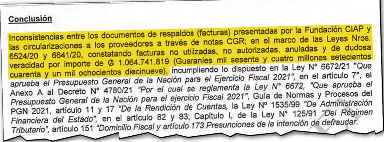 Conclusión de la observación número 10 del lapidario informe final de la Contraloría.