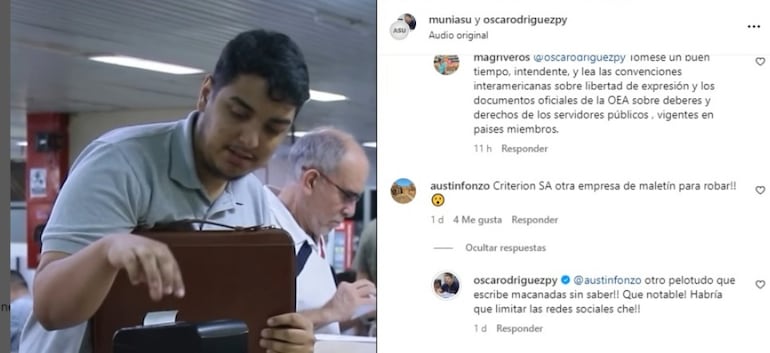 Comentarios agresivos del intendente a quienes lo critican.