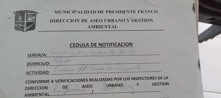 La notificación por el humo del asado.