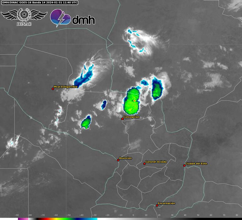 Núcleos de tormentas sobre el territorio nacional.