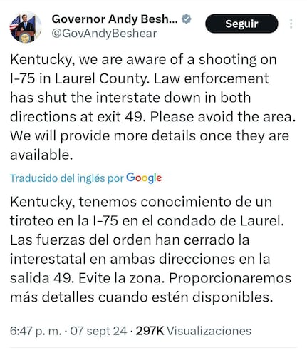 el gobernador de Kentucky, Andy Beshear, ha pedido “evitar la zona” donde un tirador sigue activo.