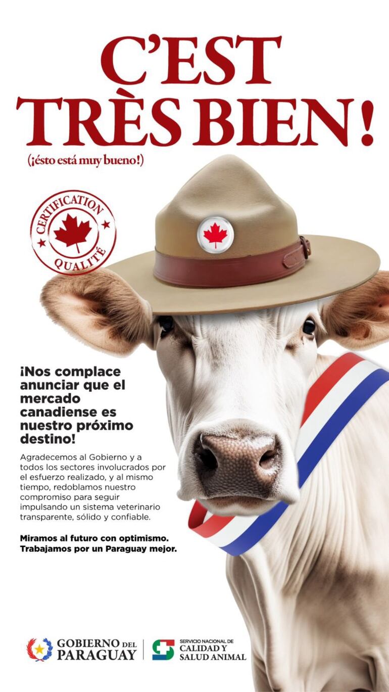 Imagen compartida por Santiago Peña para anunciar que Paraguay podrá enviar carne a Canadá.