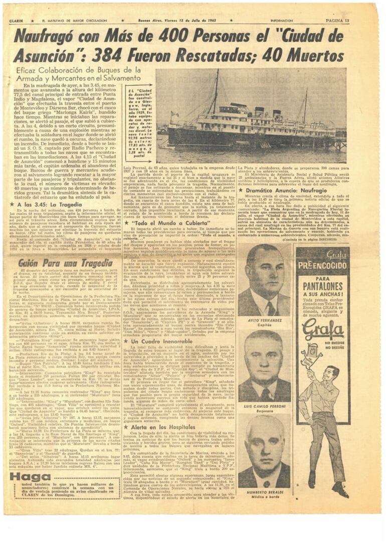 El Titanic del Río de la Plata: 60 años del naufragio del “Ciudad de Asunción”