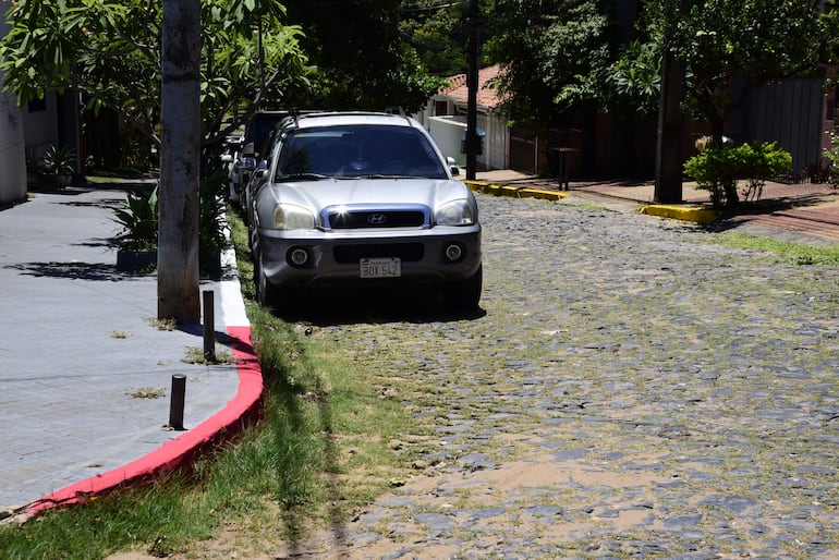 La Municipalidad de Asunción pintó los cordones de las calles empedradas, sobre las cuales también cobrará estacionamiento, en Villa Morra.