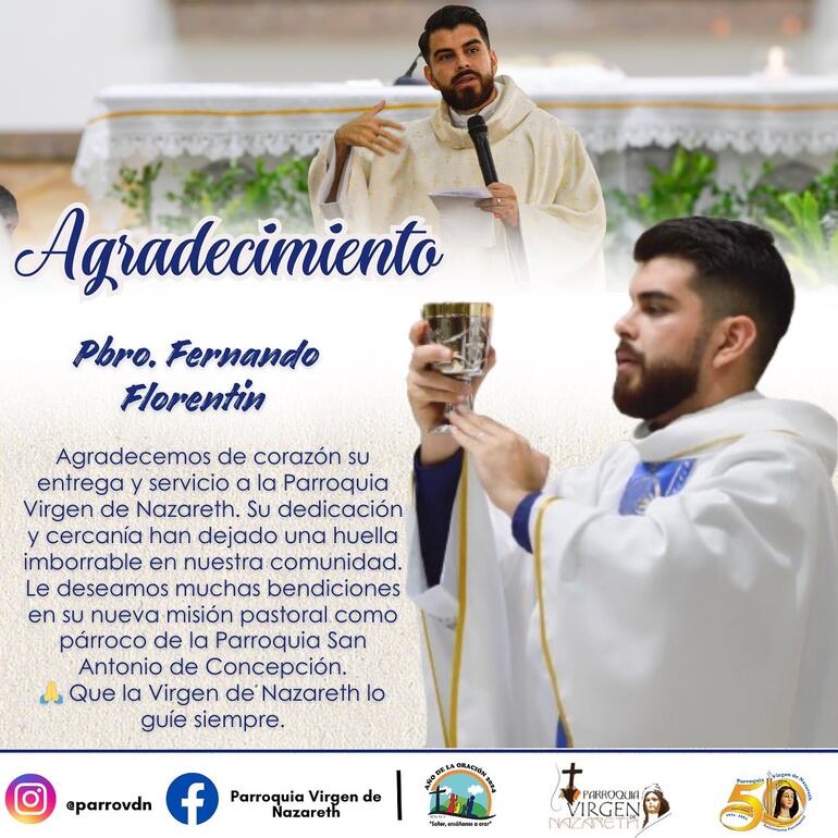 El agradecimiento al presbítero Fernando Florentín por parte de la parroquia Virgen de Nazareth.