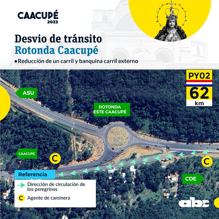 Caacupé: mapa de los desvíos del tránsito en la Rotonda..