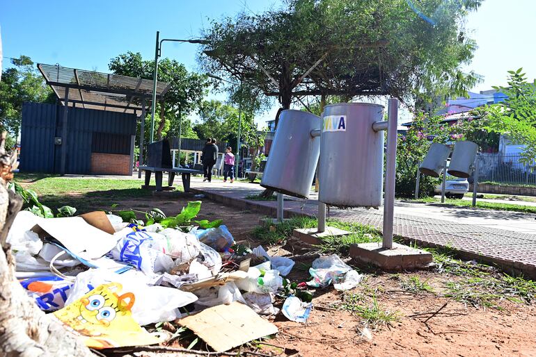 Basura de todo tipo de acumula al costado del paseo central de la avenida Quinta.