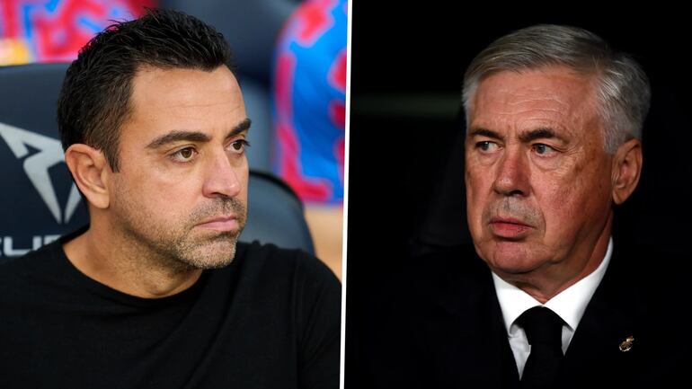 Xavi y Ancelotti, cara a cara los entrenadores del Barcelona y Real Madrid.