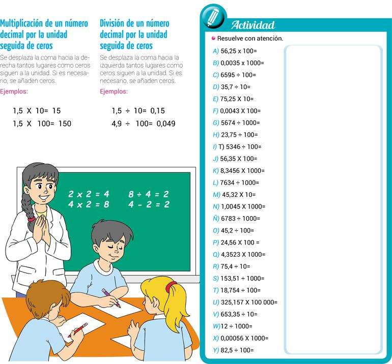 Multiplicación y división de números decimales por la unidad seguida de ceros