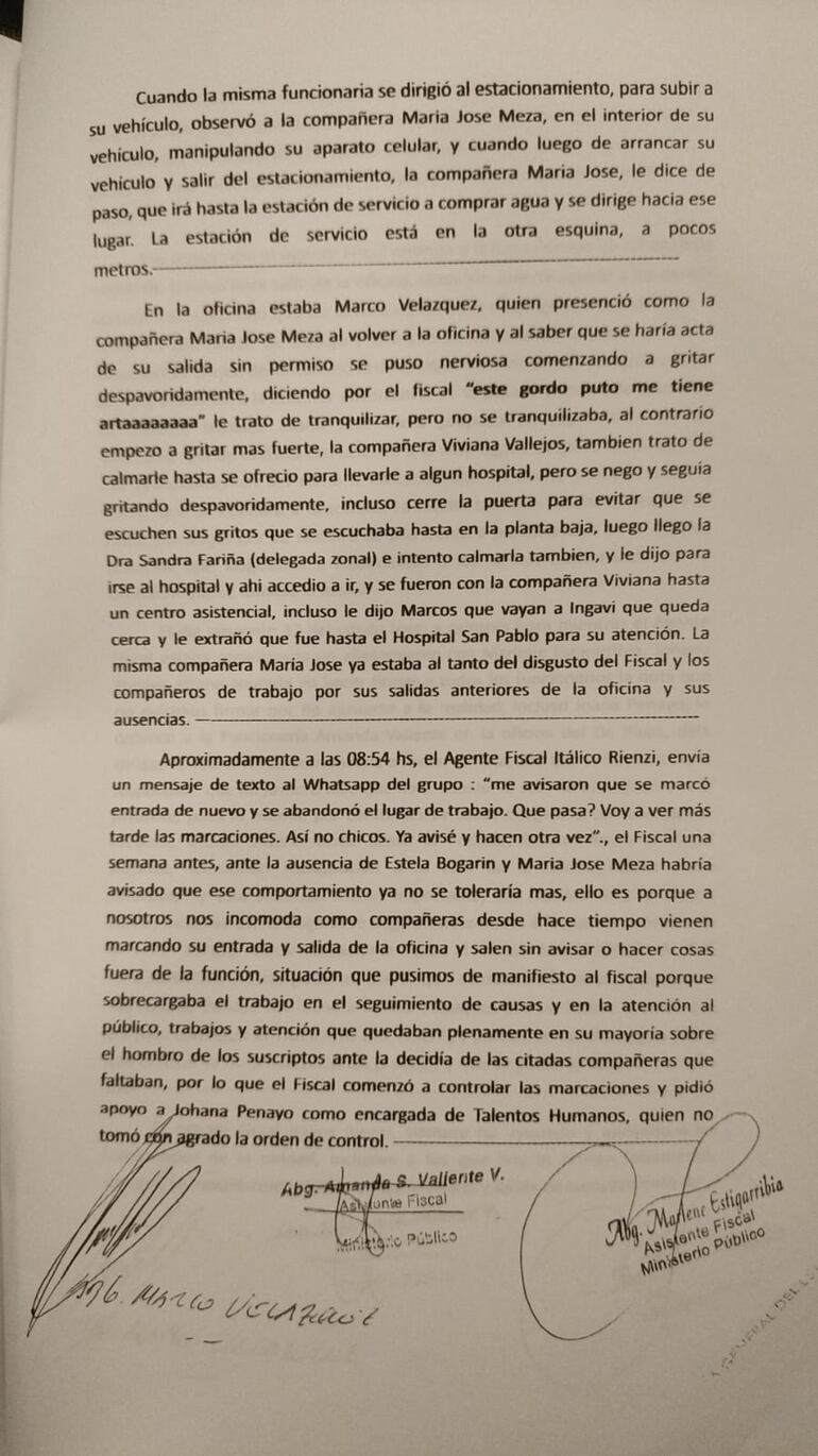 Documento ofrecido por el fiscal Itálico Rienzi como parte de su descargo.