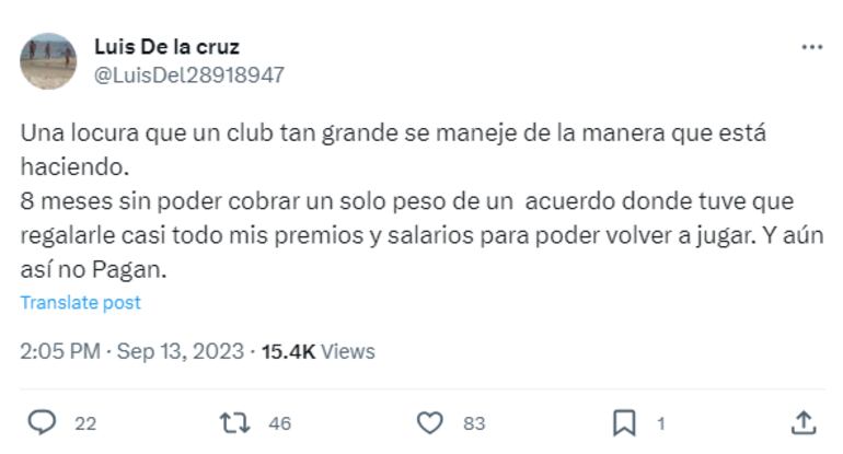 Luis De La Cruz, vía twitter.