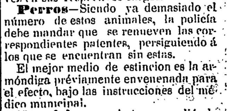 En 1883 seguían las medidas contra la proliferación de canes en la ciudad.