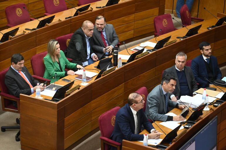 Senadores colorados a espalda de Erico Galeano. 