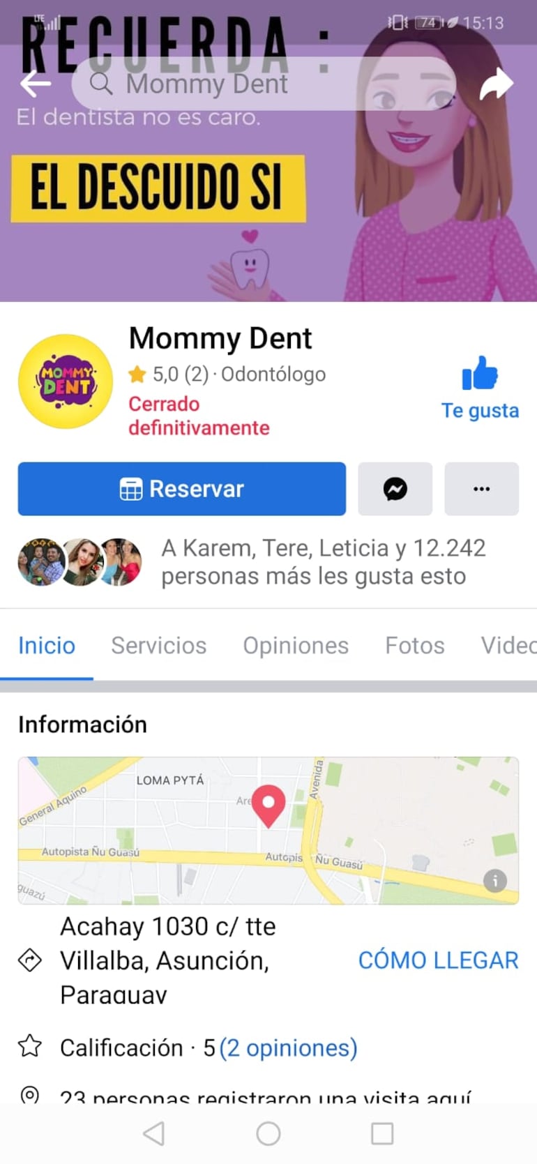 La clínica "mau" Mommy Dent promocionada sus servicios a través de redes sociales, pese a que carecía de habilitación.