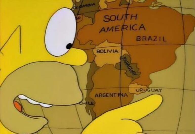 Meme de los Simpson señalando en un mapa a Uruguay.