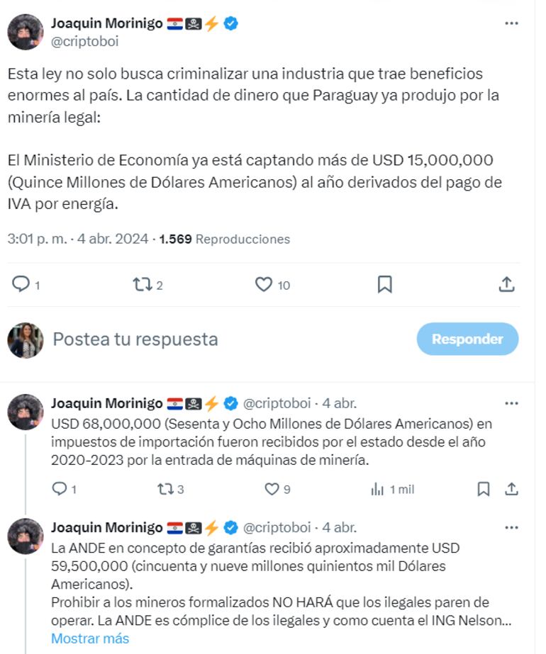 Una de las tantas repercusiones que generó el proyecto de ley contra las criptominerías en las redes sociales.