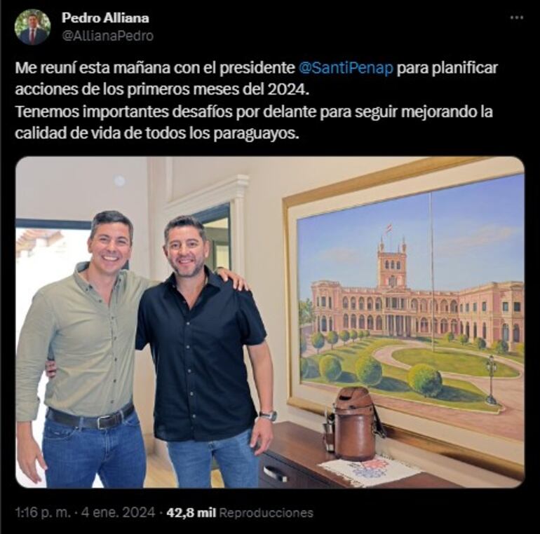 Pedro Alliana y Santiago Peña se reunieron ayer.