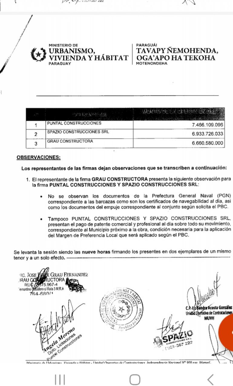 Las tres empresas con sus respectivos montos para construir las 65 viviendas. Hasta ahora el MUVH no da el resultado de la licitación.