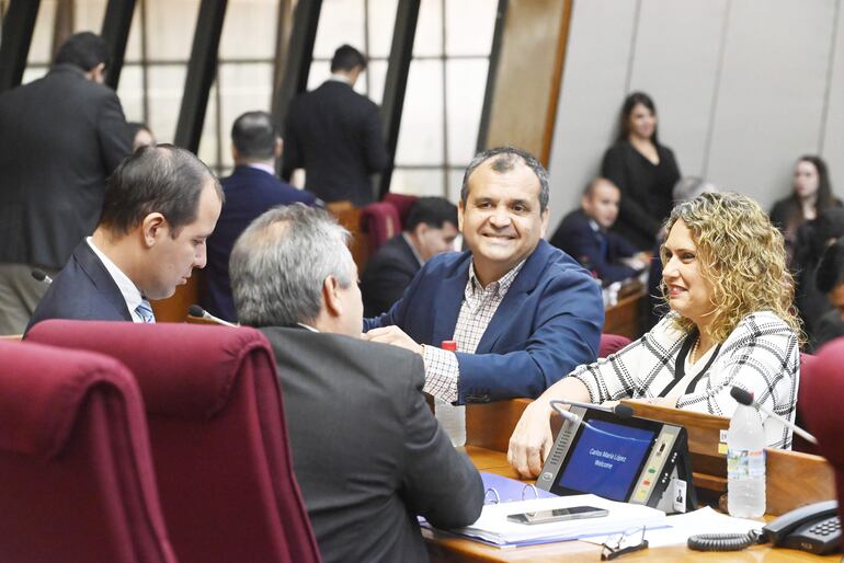 Diputados opositores dialogan antes de la sesión de ayer de la Cámara de Diputados.