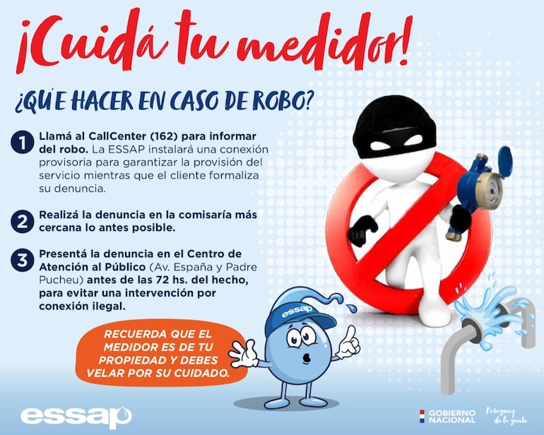 Indicaciones de la Essap en caso de robo de medidor.